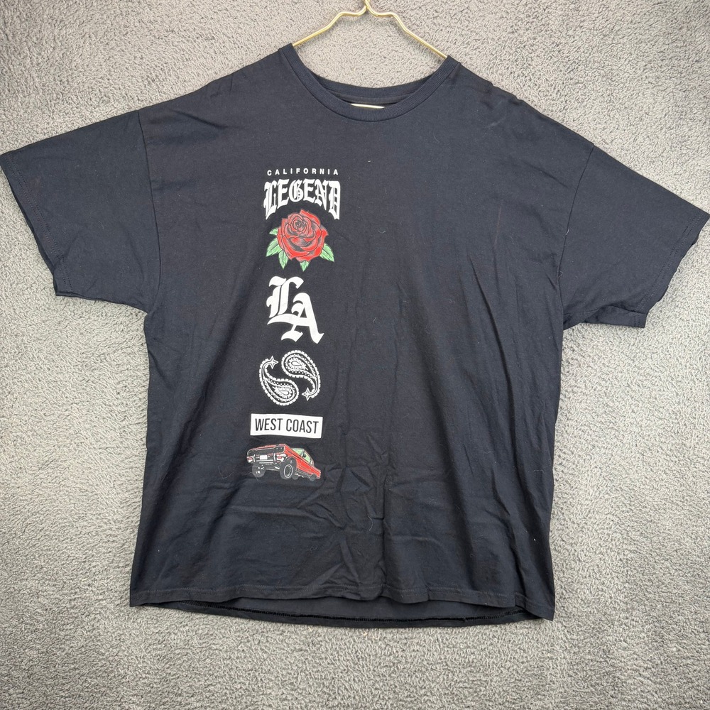 Popular Poison Mens California Legend LA Graphic T-Shirt‎ Black 2XL Rose Paisley